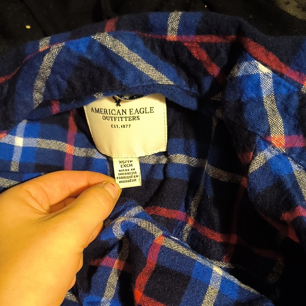 American Eagle Outfitters Navy and Red Plaid Shirt Flannel